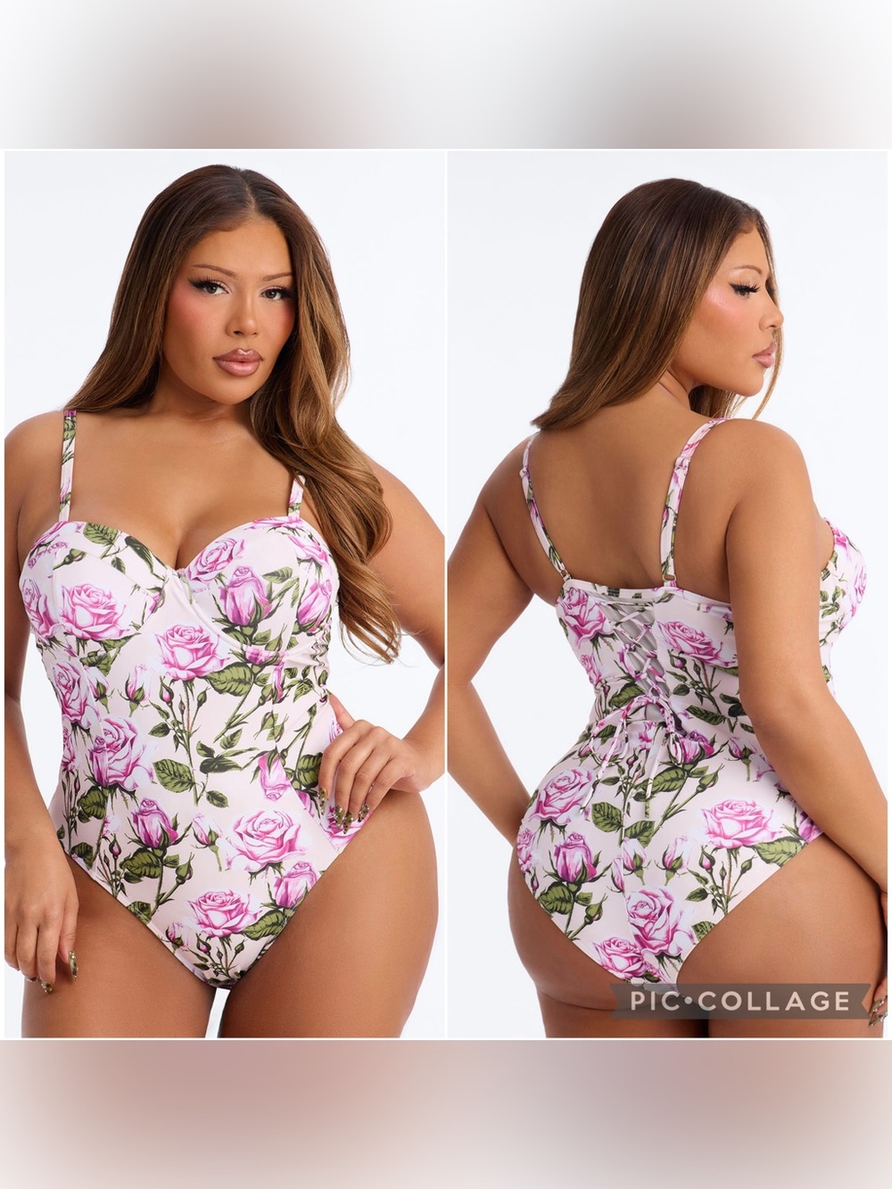 Breathe In The Island Air Floral Underwire 1 Piece Swimsuit - White/Pink (1X)